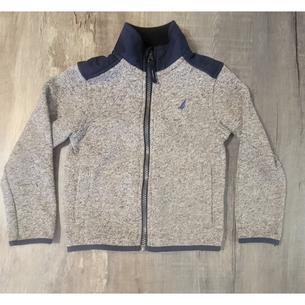 Nautica Boys Full Zip Fleece Sweater Jacket Gray Size S/P 4 EUC
